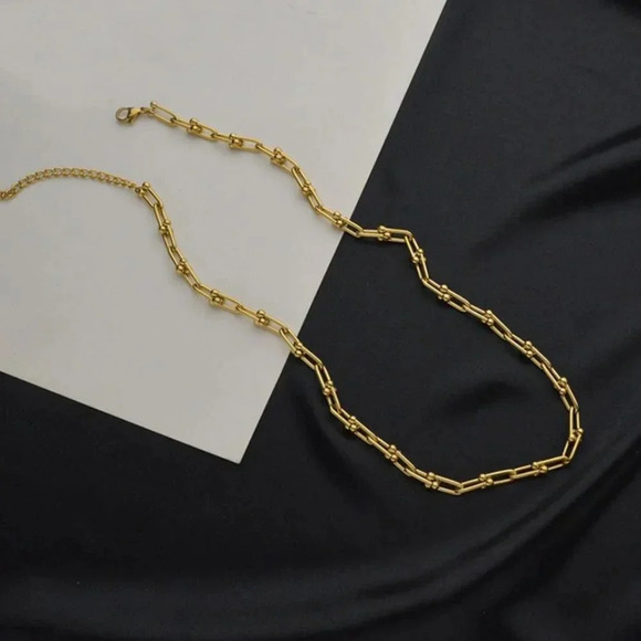 Sterling Silver U-shaped necklace U-Link modern thick chunky chain necklace - Picture 3 of 8